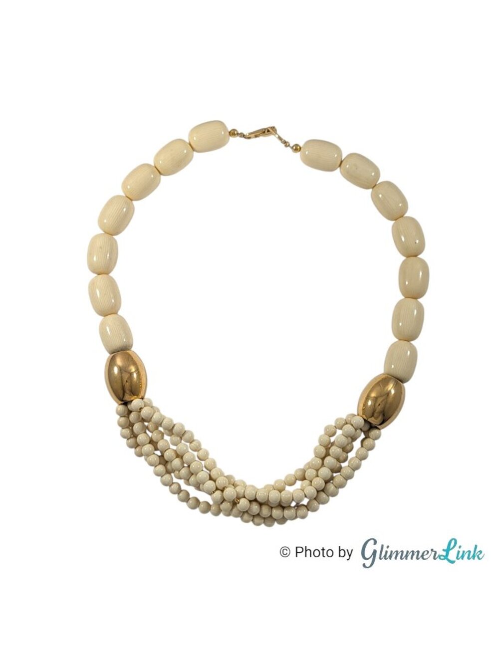 Vintage Napier 1980s Cream Resin Bead Multi Strand Necklace